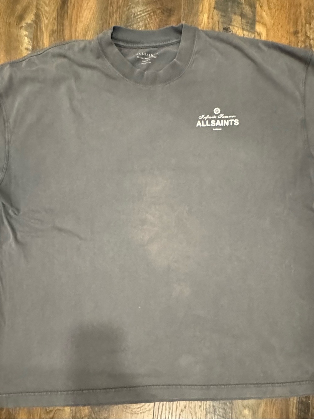 All Saints "Infinite Summer" Washed Charcoal Oversized Graphic T-Shirt  XXL